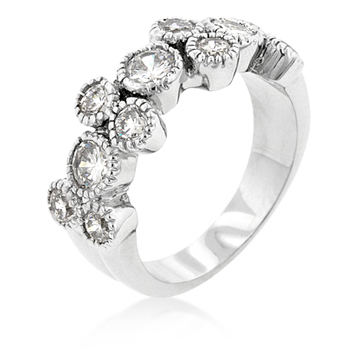 Coral Bezel CZ Wedding Ring