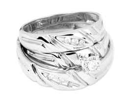 0.15CT Diamond RdCTR Trio Wedding Ring Set White Gold