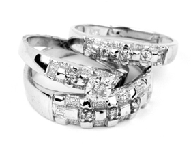 0.10CT Diamond Trio Antique Wedding Ring Set White Gold