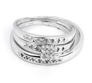 0.07CT Round Diamond Cluster Trio Vintage Wedding Ring Set White Gold