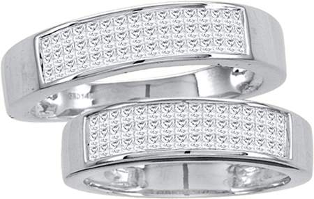 1.00CT Diamond Invisible Duo Wedding Ring Set 14K White Gold