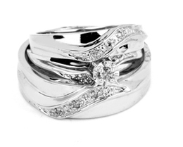 0.15CT Round Diamond Trio Wedding Ring Set With Round CTR White Gold