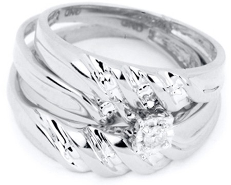 0.07CT Diamond Round CTR Trio Vintage Wedding Ring Set White Gold