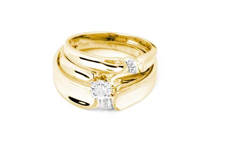0.09CT Diamond Round CTR Trio Wedding Ring Set Yellow Gold