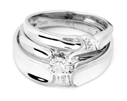 0.09CT Round Diamond Trio Wedding Ring Set With 0.07CT Round CTR White Gold