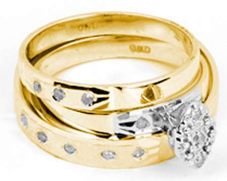 0.10CT Diamond Cluster Trio Vintage Wedding Ring Set Yellow Gold
