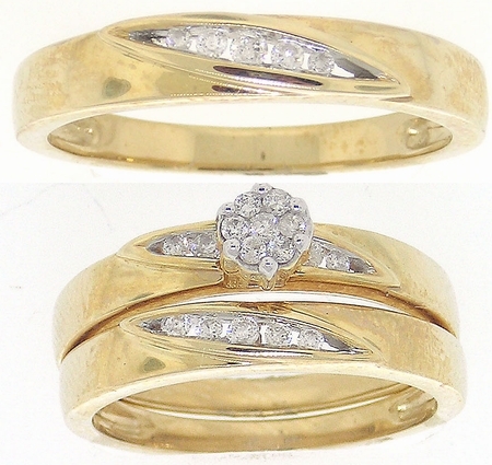 0.25CT Diamond Flower Trio Vintage Wedding Ring Set Yellow Gold