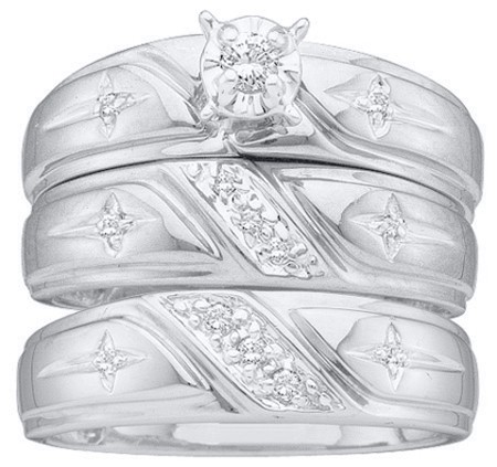 0.20 CT Diamond Trio Wedding Ring Set White Gold White Gold