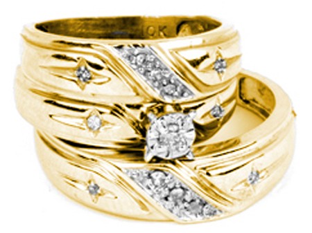 0.20CT Diamond Roundd Trio Wedding Ring Set 14K Yellow Gold