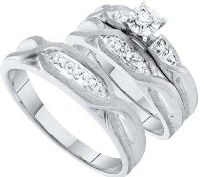 0.12CT Diamond Trio Wedding Ring Set White Gold