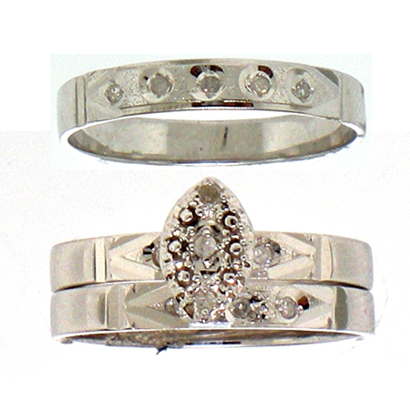 0.10CT Diamond Cluster Trio Antique Wedding Ring Set 14K White Gold
