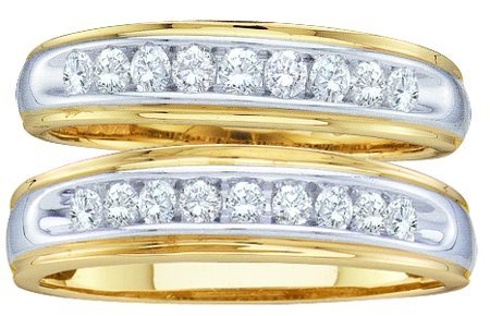 0.50CT Diamond Cluster Duo Wedding Ring Set Yellow Gold