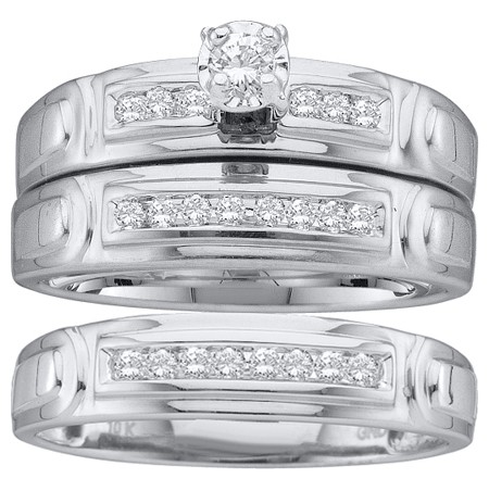 0.25CT Diamond Round CTR Trio Wedding Ring Set White Gold