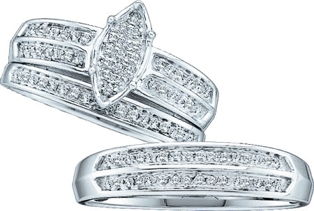 0.28CT Round Diamond Pave Trio Wedding Ring Set White Gold