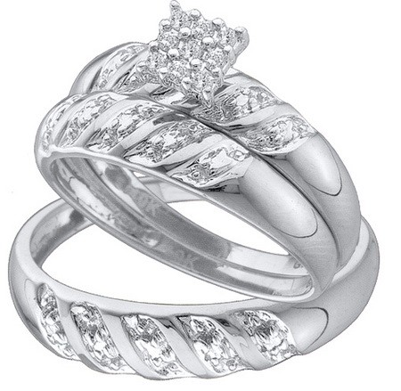 0.09CT Diamond Cluster Trio Wedding Ring Set White Gold