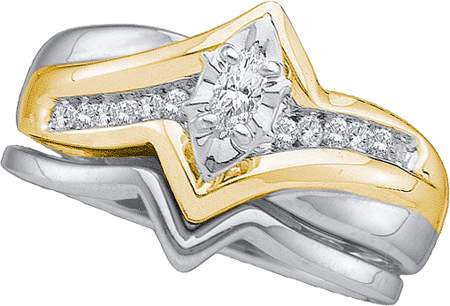 0.28CT Diamond Trio Unique Wedding Ring Set 14K White Gold
