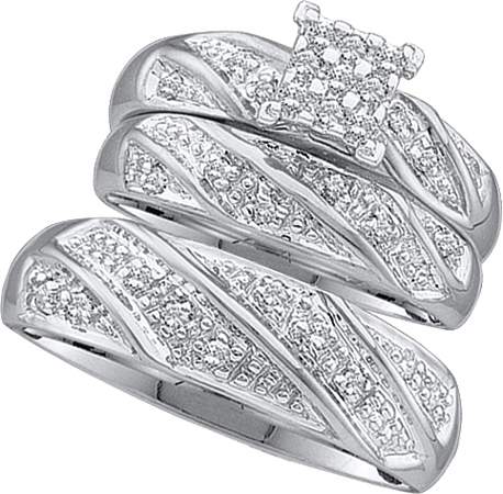 0.30CT Diamond Cluster Trio Wedding Ring Set White Gold