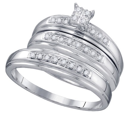 0.20CT Diamond Cluster Trio Wedding Ring Set White Gold