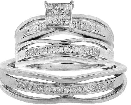0.30CT Diamond Pave Trio Vintage Wedding Ring Set 14K White Gold