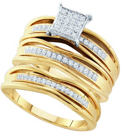 0.30CT Diamond Pave Trio Vintage Wedding Ring Set Yellow Gold