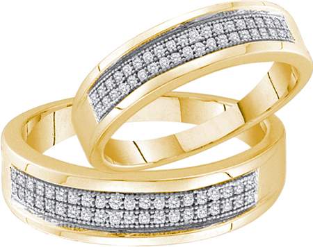 0.25CT Diamond Pave Duo Wedding Ring Set Yellow Gold