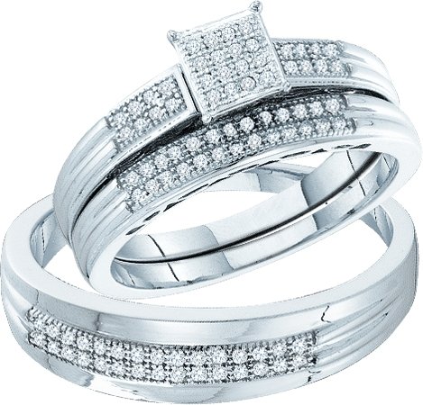 0.25CT Diamond Pave Trio Wedding Ring Set White Gold
