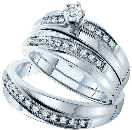 0.26CT Diamond Trio Wedding Ring Set 14K White Gold