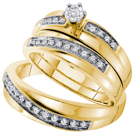 0.26CT Diamond Trio Wedding Ring Set 14K Yellow Gold