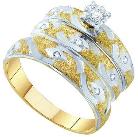 0.15CT Diamond Trio Wedding Ring Set Yellow Gold