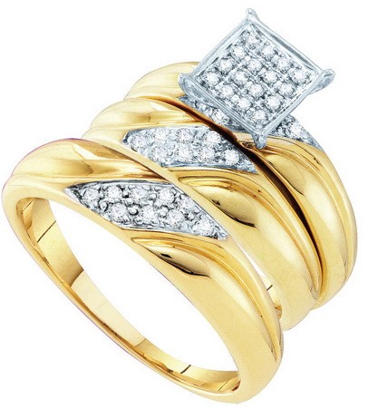 0.30CT Diamond Trio Wedding Ring Set Yellow Gold