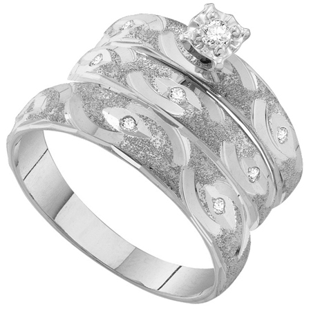 0.15CT Diamond Trio Vintage Wedding Ring Set White Gold