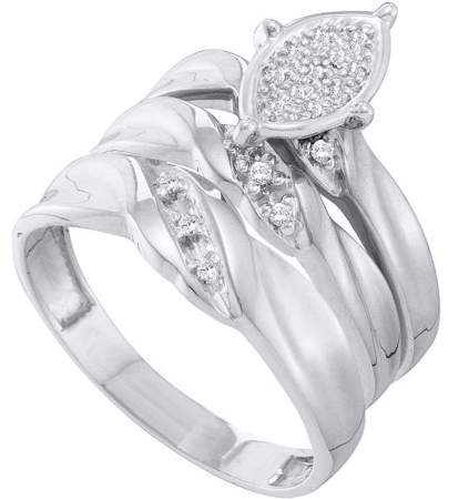 0.10CT Diamond Fashio Trio Wedding Ring Set White Gold
