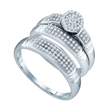 0.33CT Diamond Pave Trio Wedding Ring Set White Gold