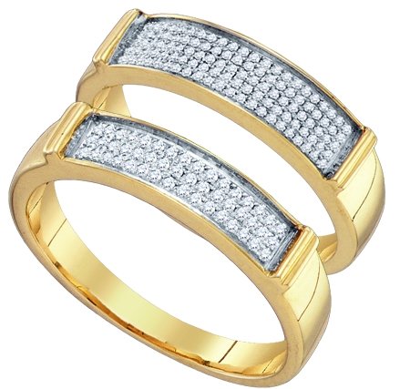 0.34CT Diamond Pave Duo Wedding Ring Set Yellow Gold