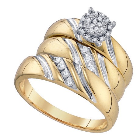 0.19CT Diamond Trio Wedding Ring Set Yellow Gold