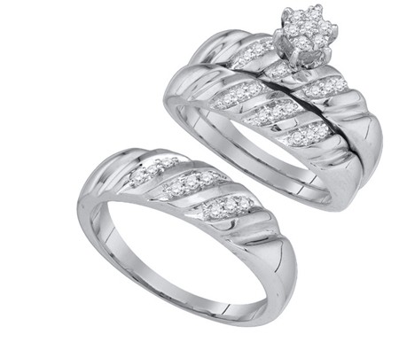 0.34CT Diamond Trio Vintage Wedding Ring Set White Gold