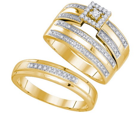 0.23CT Diamond Trio Wedding Ring Set Yellow Gold