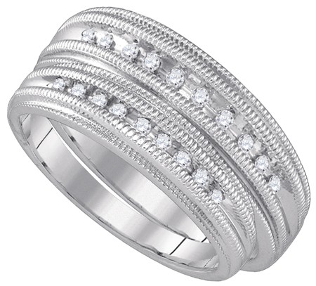 0.20CT Diamond Duo Milgrain Vintage Wedding Ring Set White Gold