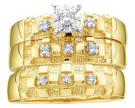 0.10CT Diamond Trio Antique Wedding Ring Set Yellow Gold
