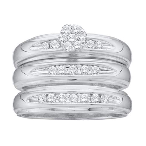 0.33CT Diamond Flower Trio Wedding Ring Set 14K White Gold