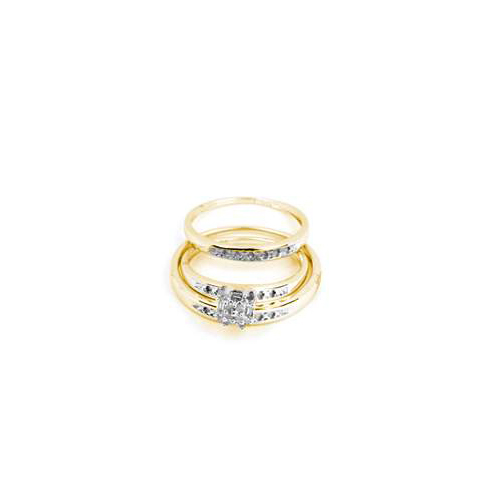 0.10CT Diamond Cluster Trio Wedding Ring Set Yellow Gold