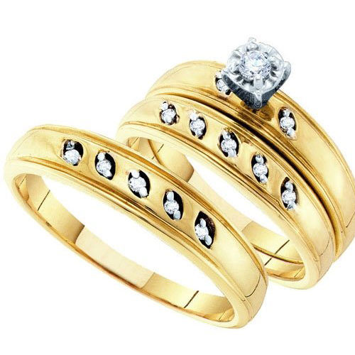 0.18CT Diamond Trio Wedding Ring Set Yellow Gold