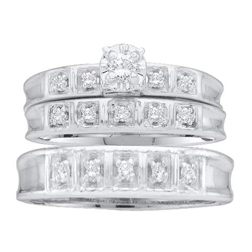 0.25CT Diamond Round Trio Wedding Ring Set White Gold