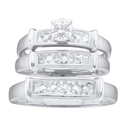 0.10CT Diamond Round CTR Trio Wedding Ring Set White Gold