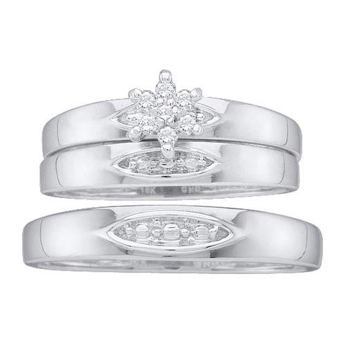 0.10CT Diamond Cluster Trio Wedding Ring Set White Gold