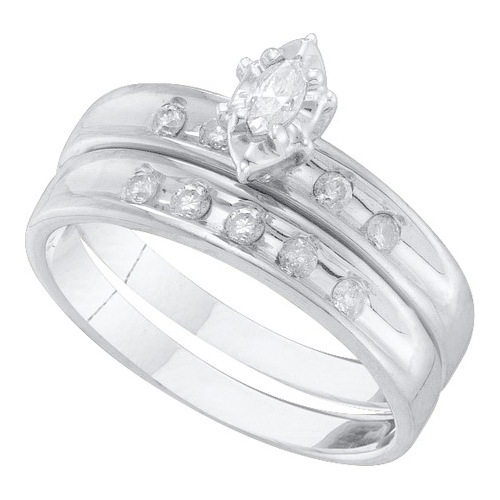 0.50CT Diamond Marquise Duo Vintage Wedding Ring Set White Gold