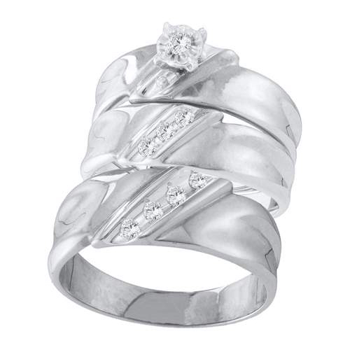0.21CT Diamond Round CTR Trio Wedding Ring Set White Gold