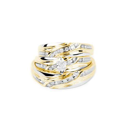 0.31CT CTR Marques Diamond Trio Wedding Ring Set Yellow Gold