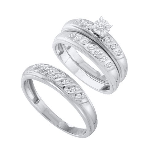 0.25CT Diamond Round CTR Trio Wedding Ring Set White Gold