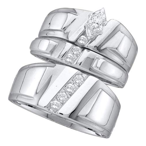 0.25CT Diamond Marquise CTR Trio Wedding Ring Set 14K White Gold